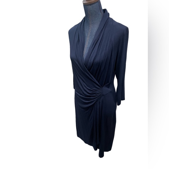 Karen Kane Navy Cascade faux Wrap 3/4 sleeve knee length V-neck Sz large Dress - Picture 4 of 10